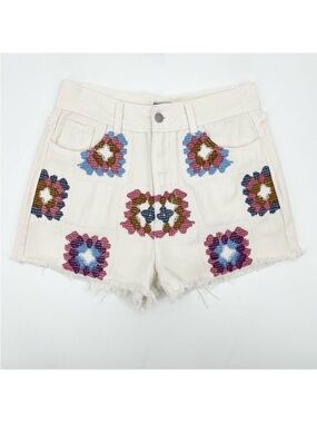 PORTER Collective Caplan Embroidered Cotton Shorts Size Medium